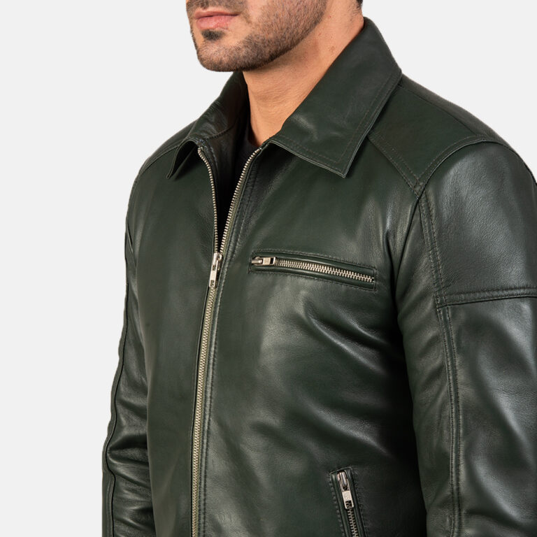 Mens Lavendard Green Leather Biker Jacket7683-9-1577521703748